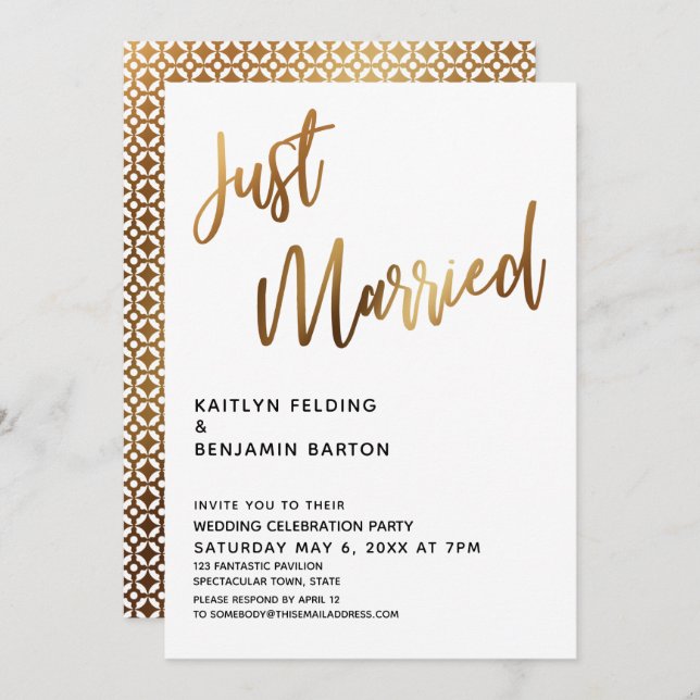 Invitation Mariés Typography Or Réception de Mariage (Devant / Derrière)