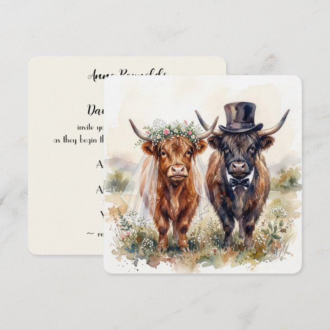 Invitation Mariés Vache Écossaise (Devant / Derrière)