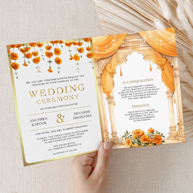 Invitation Marigold Floral Sud Indien Mandap Mariage hindou (Créateur téléchargé)