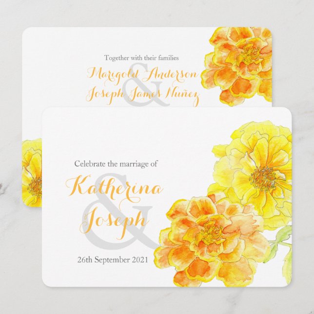 Invitation Marigolds aquarcolor (Devant / Derrière)