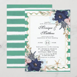 Invitation Marina Blooms nautiques Marine Rose Mariage vert