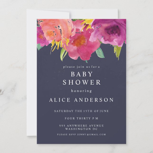 Invitation Marine Aquarelle Floral Garden Baby shower Invitat (Devant)