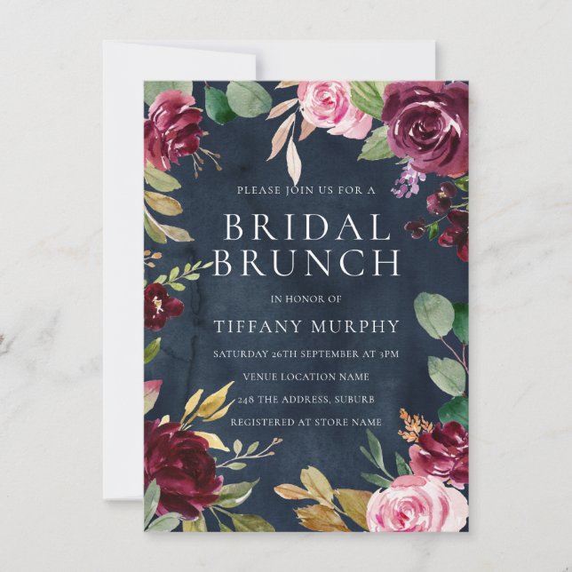 Invitation Marine Aquarelle Floral Wreath Fête des mariées Br (Devant)