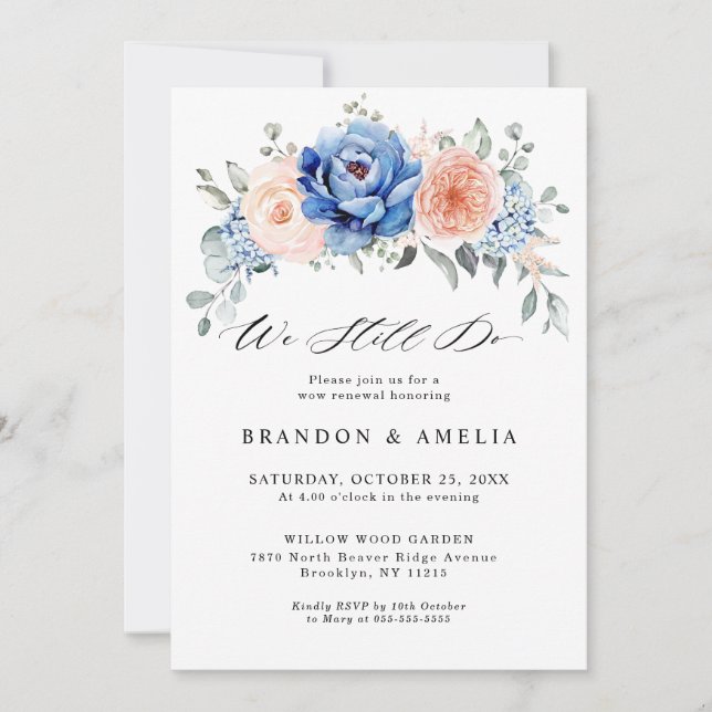 Invitation Marine Ardoise Dusty Blush Rose Floral Nous le fai (Devant)
