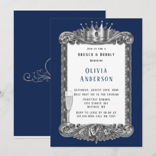 Invitation Marine Argent Cadre Royal Couronne Brunch et Bubbl