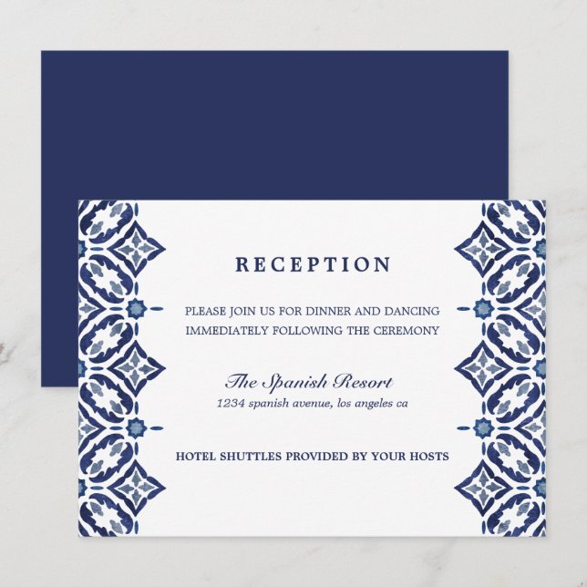 Invitation Marine Azulejo | Espagne Réception mariage en mosa (Devant / Derrière)