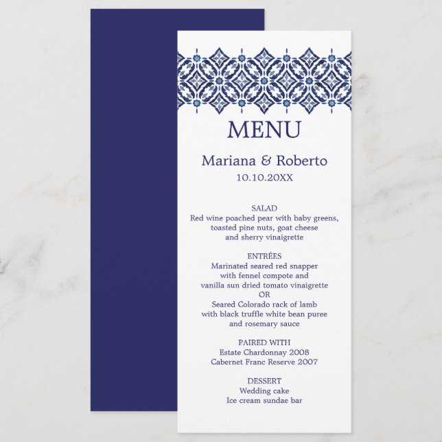 Invitation Marine Azulejo | Indigo Espagnol TILE mariage (Devant / Derrière)