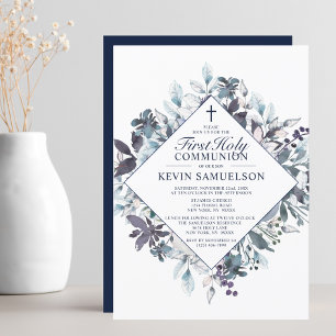 Invitation Marine Bleu Aquarelle Première Sainte Communion Ga