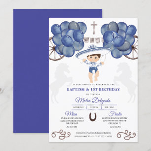 Invitation Marine Bleu & Argent Mexicain Baby Boy Charro Bapt