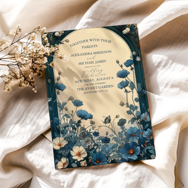 Invitation Marine Bleu Art Nouveau Mariage (Créateur téléchargé)