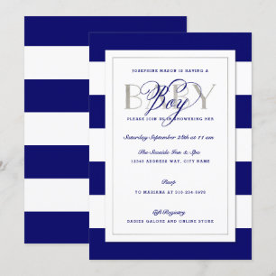 Invitation Marine Bleu Bébé Garçon Douche Faux Argent