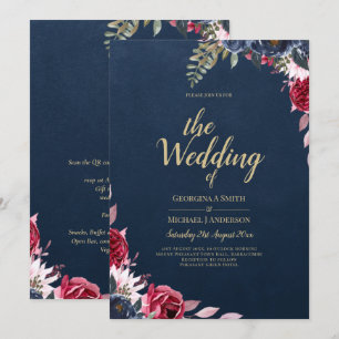 Invitation Marine Bleu Berry Floral Bourgogne hiver automne