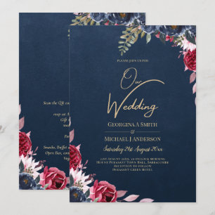 Invitation Marine Bleu Berry Floral Bourgogne hiver automne