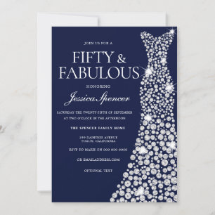 Invitation Marine Bleu Blanc Diamant Robe 50e Anniversaire