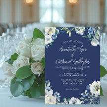 Marine Bleu Blanc Floral manuscrit Mariage d'hiver