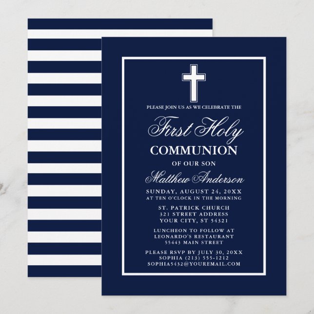 Invitation Marine Bleu Blancs Premières Communes saintes (Devant / Derrière)