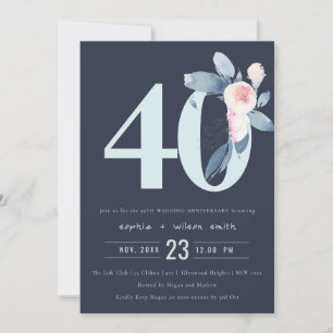 INVITATION MARINE BLEU BLEU FLORAL 40E TOUTE ANNÉE ANNIVERSAI