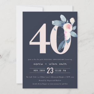 INVITATION MARINE BLEU BLEU FLORAL 50E TOUTE ANNÉE ANNIVERSAI