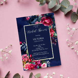 Invitation Marine bleu bordeaux rose rose roses douche nuptia