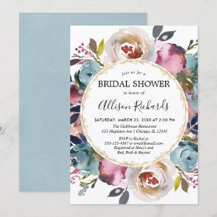 Invitation Marine bleu bordeaux rustique fleurie douche nupti