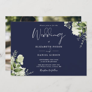 Invitation Marine Bleu Botanique Vert Mariage photo