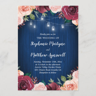 Invitation Marine Bleu Bourgogne Blush Floral Mason Jar Maria