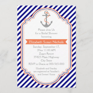 Invitation Marine bleu, corail nautique mariage douche nuptia