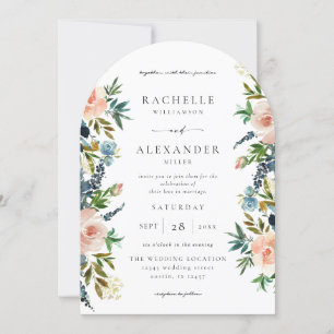 Invitation Marine, bleu Dusty et rose Mariage floral V2 Arc