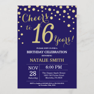 Invitation Marine Bleu et or 16e Anniversaire Diamant