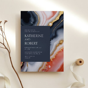 Invitation Marine Bleu Et Orange Agate Mariage Moderne