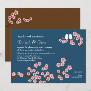 Invitation Marine Bleu et rose cerisier Fleur Jardin Mariage