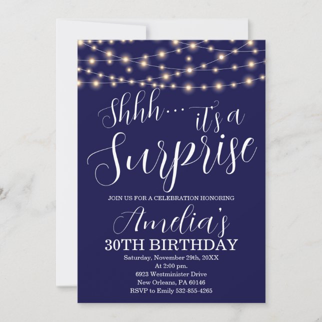 Invitation Marine Bleu et String Lumière Surprise Anniversair (Devant)