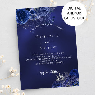 Invitation Marine bleu fleurs élégant mariage