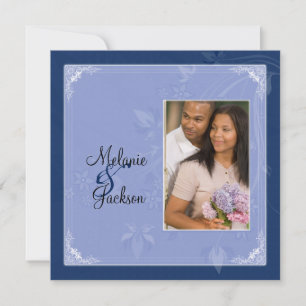 Invitation Marine Bleu floral brune Photo Post Mariage