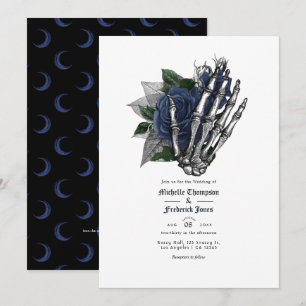 Invitation Marine bleu Floral gothique Mariage QR Code