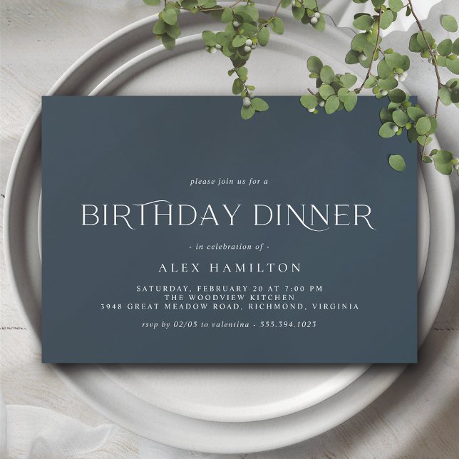 Invitation Marine bleu foncé | Dîner d'anniversaire minimalis (Créateur téléchargé)
