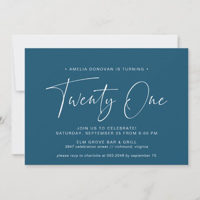 Invitation Marine bleu foncé | Simple Script 21st Birthday Pa (Devant)