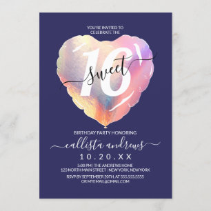 Invitation Marine Bleu Iridescente Peau Coeur Balloon Sweet 1