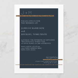 Invitation Marine Bleu Minimal Gold Mariage blanc moderne Sim