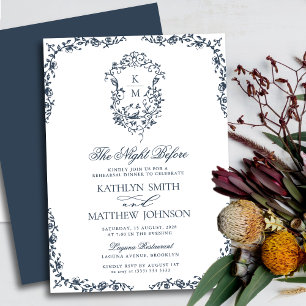 Invitation Marine Bleu Monogramme Vintage Crest La veille