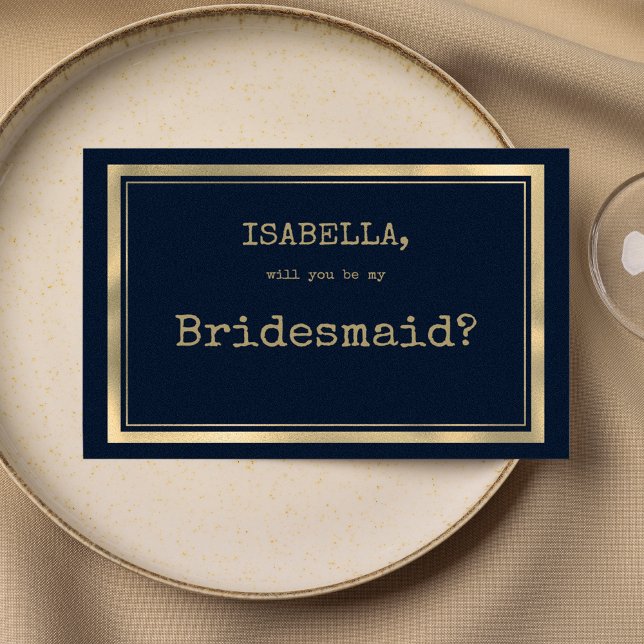 Invitation Marine bleu or machine à écrire police rustique Br (Navy blue gold typewriter font rustic Bridesmaid )