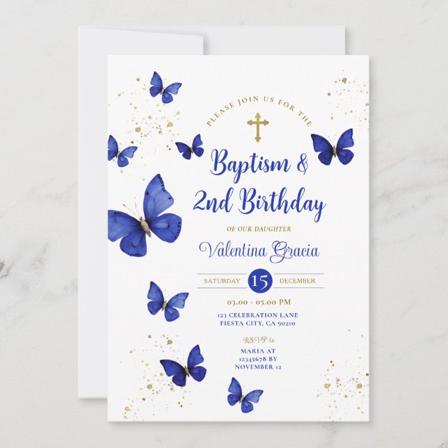 Invitation Marine Bleu papillon garçon fille 3e anniversaire  (Devant)
