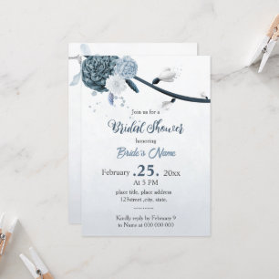 Invitation marine bleu poussiéreux fleurs nuptiale