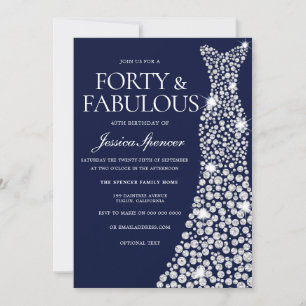 Invitation Marine Bleu Robe blanche 40e Fabuleuse fête d'anni