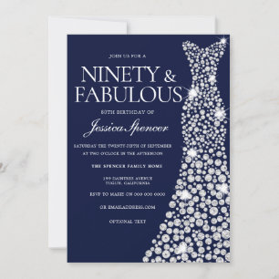 Invitation Marine Bleu Robe Blanche 90e Fabuleuse fête d'anni