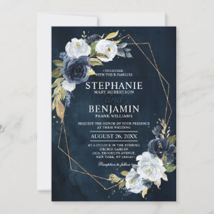 Invitation Marine Bleu Rose Boho Mariage géométrique