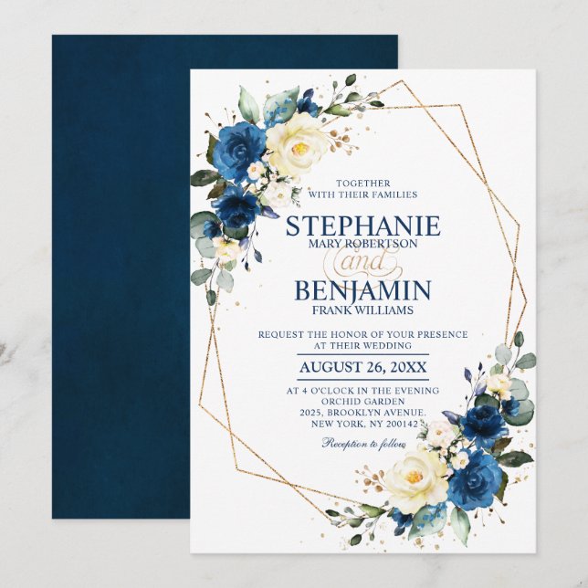 Invitation Marine bleu rose jaune Boho Mariage géométrique In (Devant / Derrière)