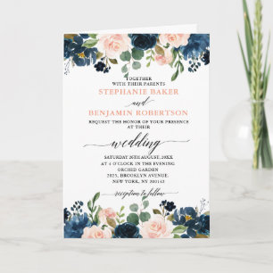 Invitation Marine Bleu rose rose rose Boho tout en un Mariage