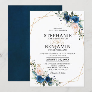 Invitation Marine bleu rose rose rose rose Boho Mariage géomé