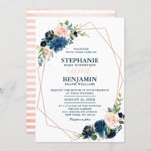 Invitation Marine bleu rose rose rose rose Boho Mariage géomé